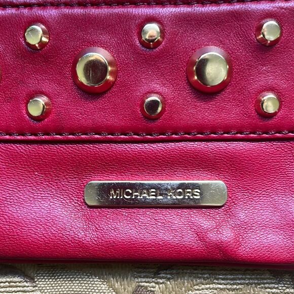 Michael Kors Red Leather Studded Mini Wallet with Keychain - Picture 4 of 11